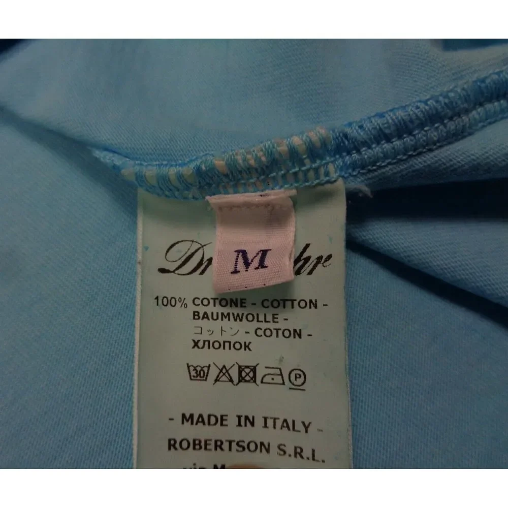 Drumohr Polo Shirt Mens M Blue Pique Knit Cotton Short Sleeve - Picture 8 of 11